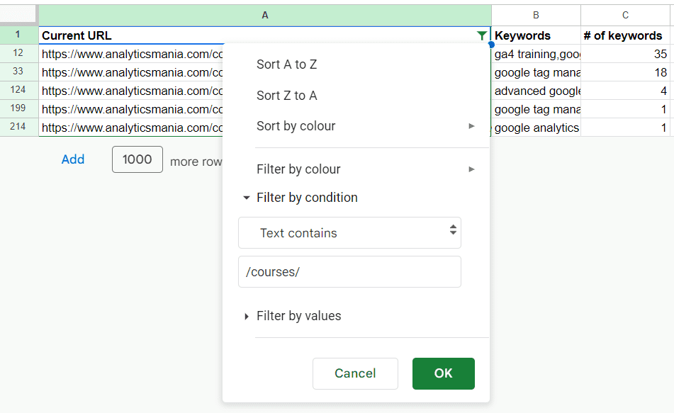 Filter By Condition in Google Sheets